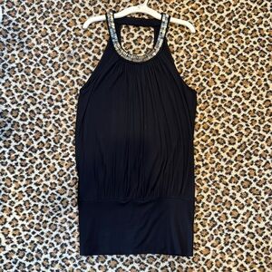 Express Black Embellished Ruched Tank Top